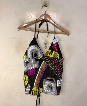 Black halter top with sequin embellishments