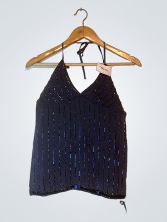 Navy Halter Top with Beaded Straps