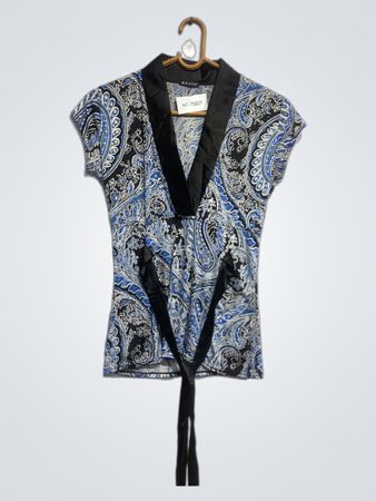 EVITA Damen Blaue Paisleymuster V-Ausschnitt Bluse