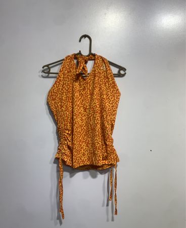 Orange und gelbes Leopardmuster Trägeroberteil mit Zugbändern