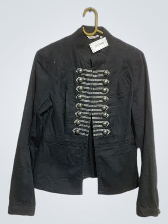 Black military-style jacket with decorative buttons