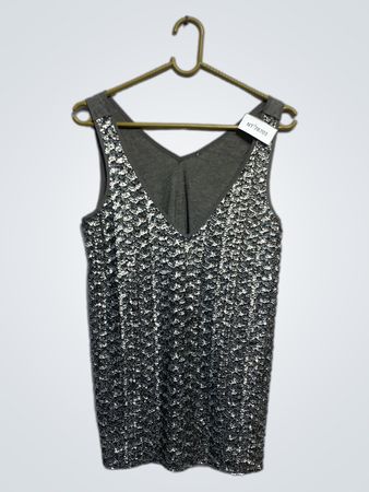 Grau V-Ausschnitt Tanktop mit Paillettenverzierungen