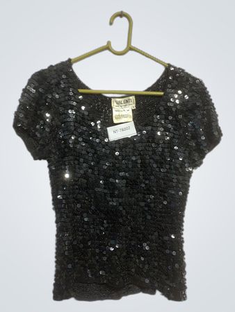 VALENTI Schwarzes Pailletten-T-Shirt mit kurzen Ärmeln