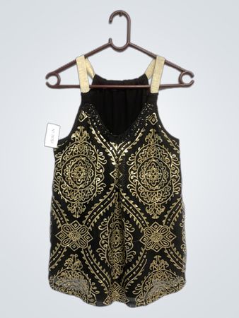 Schwarz und Gold Verziertes Tanktop