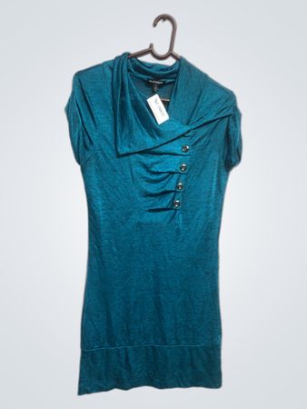Le Chateau Teal Cowl Neck Short Sleeve Tunic Top