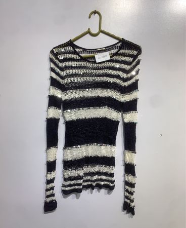 Gestreifter Pailletten-Pullover mit langen Ärmeln
