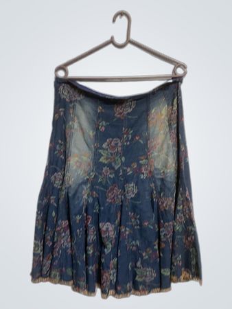 Denim Blumenmuster Midi-Rock