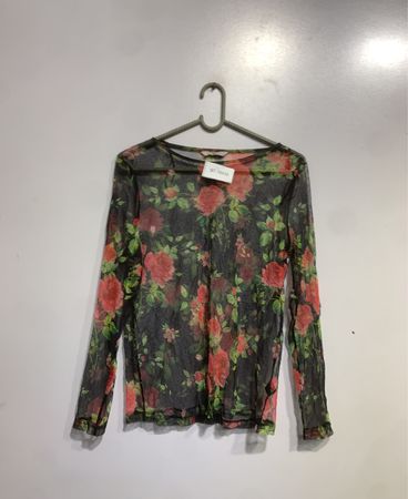 Tu Langarm-Blumen-Mesh-Top