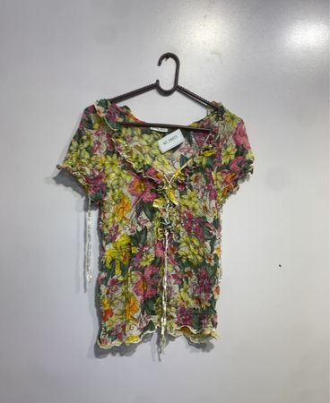 Guess Jeans Floral Print Lace-Up Top