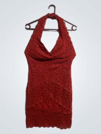 SABORA Red Lace Halter Dress