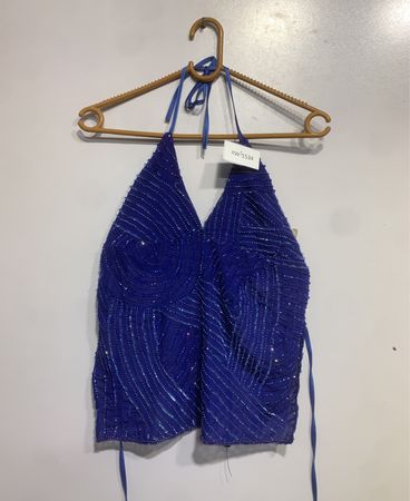 Blue Beaded Halter Top
