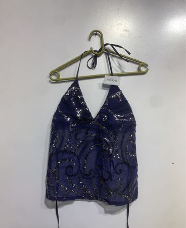 Blue sequined halter top