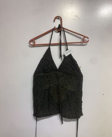 Black halter top with gold beading