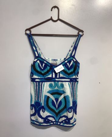 Be Bea Damen Blau Geometrisches Druck Tank Top
