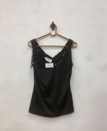 Drei Flagg Schwarzes Paillettenbesatz V-Ausschnitt Tanktop