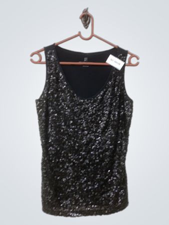 NY&C New York & Company schwarzes Pailletten-Top