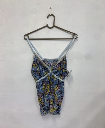 Floral Print Spaghettiträger mit blauer Einfassung