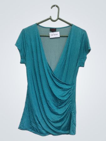 Mosaic Collection Teal Polka Dot Drapierte Bluse