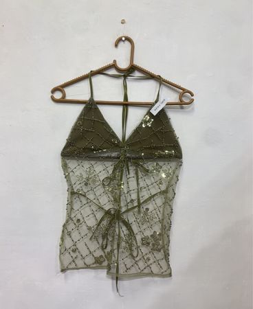 Top Halter Verde com Miçangas