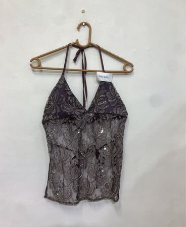 Top Halter Roxo com Renda e Lantejoulas