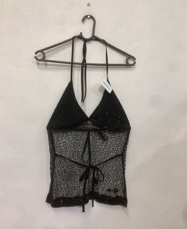 Top Halter com Contas Pretas