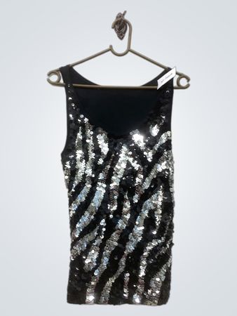 Schwarzes Tanktop mit Pailletten-Zebramuster