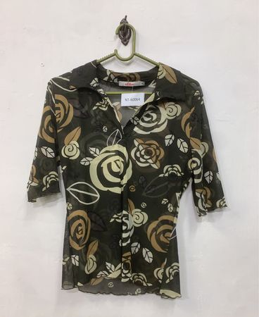 s.Oliver Damen Floral Print Sheer Mesh Top
