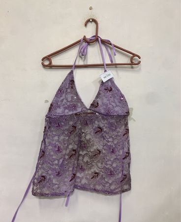 Top à encolure halter en dentelle violet
