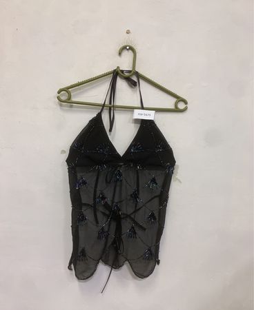 Black Halter Neck Beaded Top