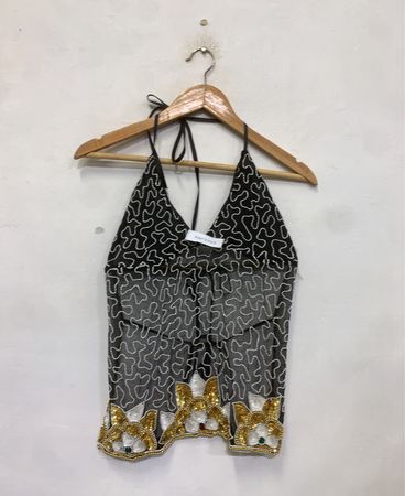 Black Beaded Halter Top