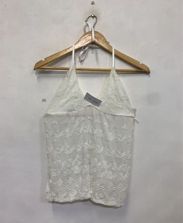 White Halter Top with Beaded Detail