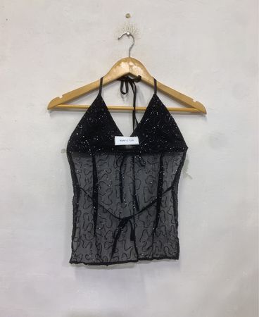 Black Sequin Halter Top
