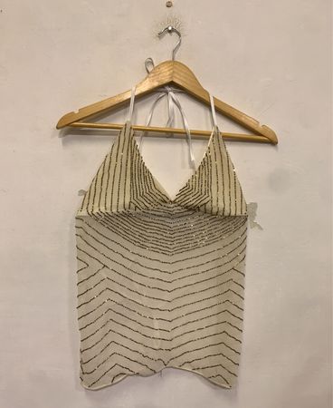 Cream Beaded Halter Top
