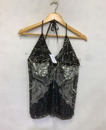 Black halter top with sequins and beading