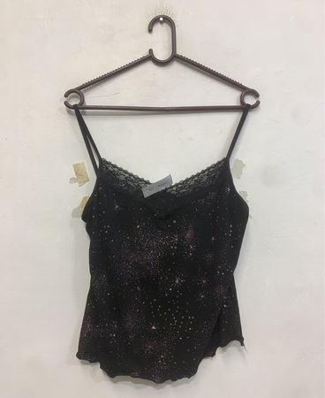 Knockout Schwarze Spitze Trim Spitzenunterhemd mit Sternenprint