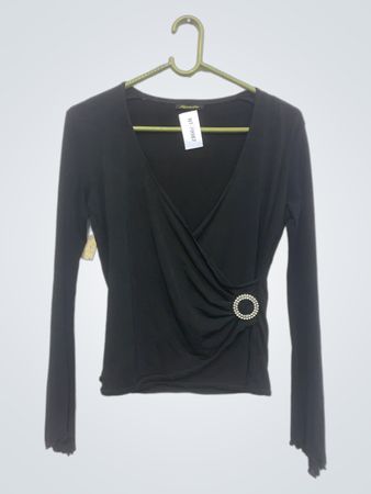 Agne-Flo Schwarze Langarmbluse mit Verzierungen