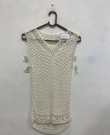 Weiße gehäkelte ärmellose Bluse NT-79108