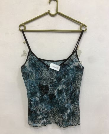 SS-18425 Blau und Schwarz Floral Print Trägershirt