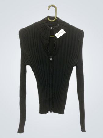 orsay schwarzer gerippter Reißverschluss-Pullover