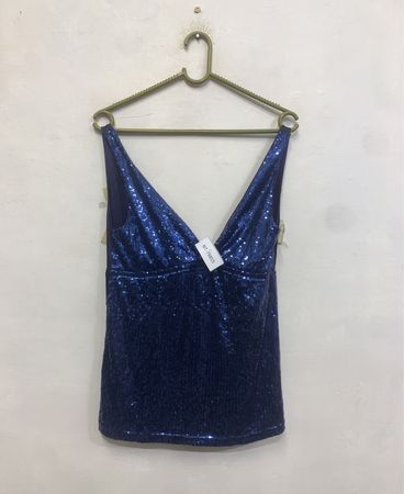 Blaues Pailletten V-Ausschnitt Tanktop
