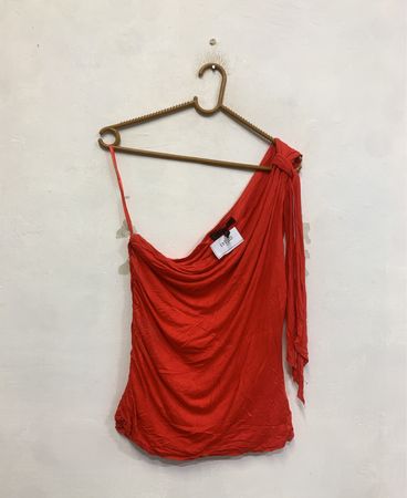 Jessica Simpson Red One Shoulder Ruched Top