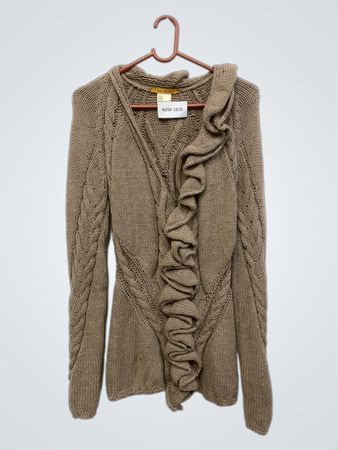 D. EXTERIOR Damen brauner Strickcardigan mit Rüschen