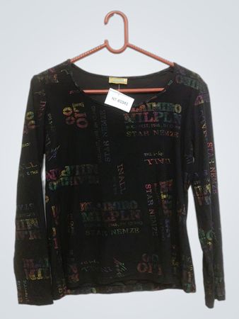 ADDA LIGNE SPORT CHIC Langarm Schwarz Grafik T-Shirt