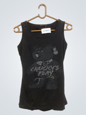 My Pink Tee Black Teddy Bear Rhinestone Tank Top