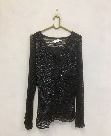 Schwarzes Pailletten-Mesh-Top