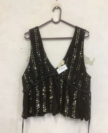 Free People Schwarzes Pailletten V-Ausschnitt Ärmelloses Top