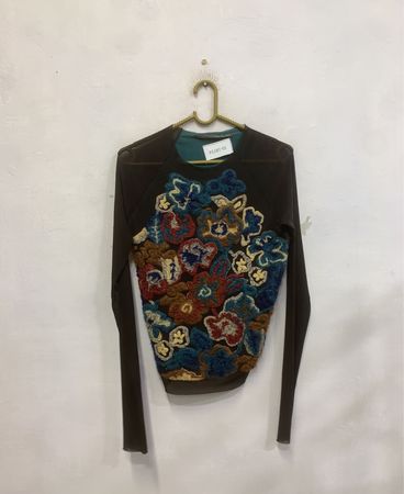 Azu Damen Langarmshirt mit floralen Applikationen