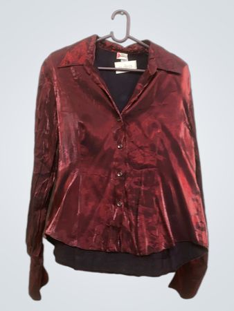 BEE-STYLE Rotes Metallic Langarmhemd mit Knopfleiste