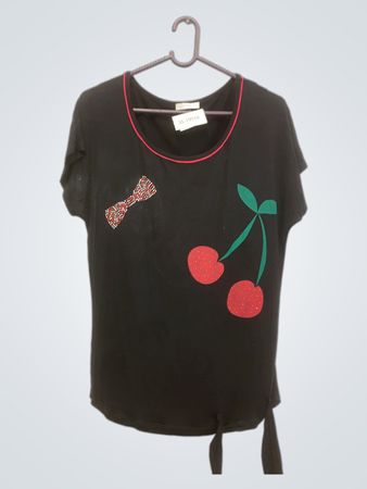 Promod Schwarzes Kirschen Grafik T-Shirt
