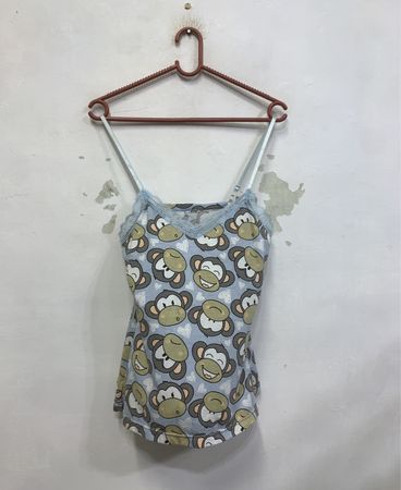  hellblaue Spaghetti-Träger-Camisole mit Affenprint